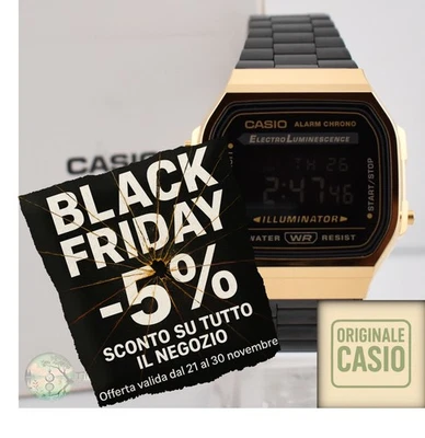 Orologio da Polso Casio A-168WEGB-1BE Digitale Classico Oro Nero Originale Nuovo - Immagine 1 di 4