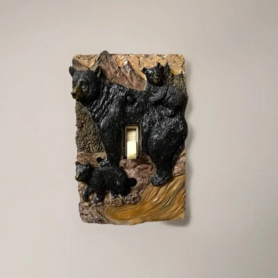 DELEON Rustic Bear Family 3D Wildlife Light Switch Plate Mountain Scene Wall Cover