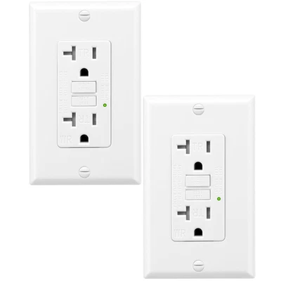 20AMP GFCI Outlet Receptacle Weather & Tamper Resistant, GFI TR WR White, 2 Pack - Image 1 of 4