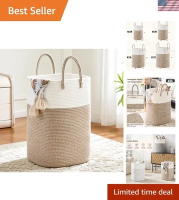 Стильный 60L хлопок веревки прачечная корзина - идеально подходит для одежды, игрушек и многого другого - Изображение 1 из 4