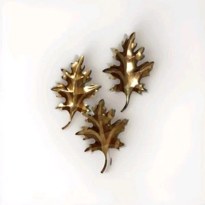 Gold Leaves Wall Art Set of 3 Mid Century Modern Metal Wall Hangings VTG decor - Picture 1 of 3