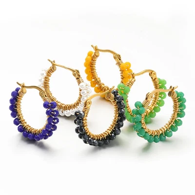 2 Pc Stainless Steel Crystal Earrings Women Wire Winding Modern Street Jewelry - image 1 of 4