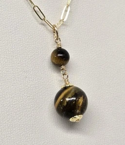 Artisan Tiger's Eye 14k Gold Filled Modern Lavalier Pendant - Picture 1 of 4