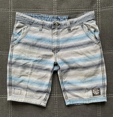 Von Dutch Reversible Shorts Mens 30 Teal Striped Denim Cotton Y2K Rare Embroider - Image 1 of 4