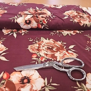1 1/2 Yd Double Brushed Jersey Floral Knit Fabric Berry and Blooms B - B - Picture 1 of 3