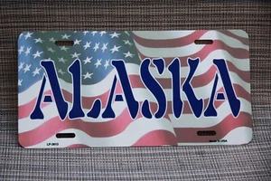 ALASKA License Plate ** ARTISTIC  US FLAG BOOSTER ** SOUVENIR / MEMENTO  ** - Picture 1 of 1