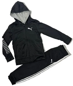 PUMA Boys Size 6 Outfit Zip Jacket Hoodie Jogger  Fleece Lined Black White NWT - Picture 1 of 5