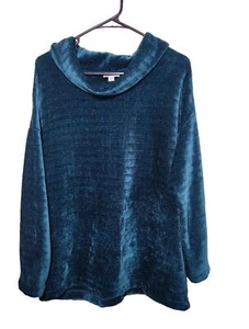 J Jill Medium Chenille Tunic Sweater Pullover Teal  Blue Cowl Neck Long Sleeve  - Picture 1 of 11