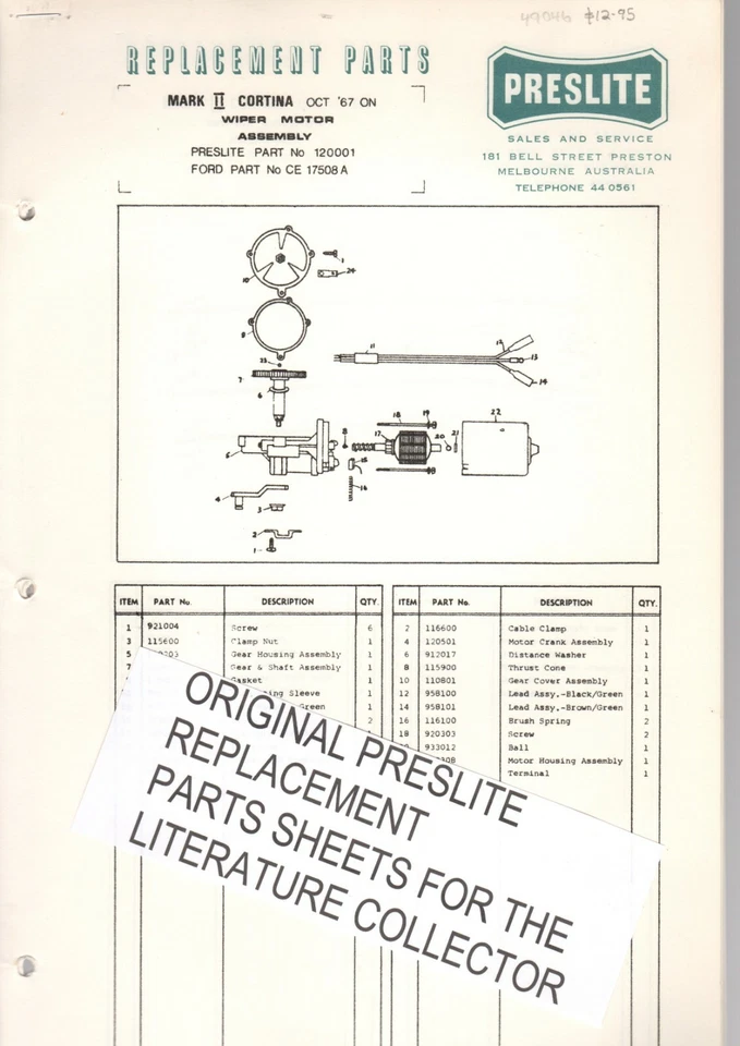Ford Cortina Mark II Preslite Replacement Parts Pages - see our description - image 1 of 1