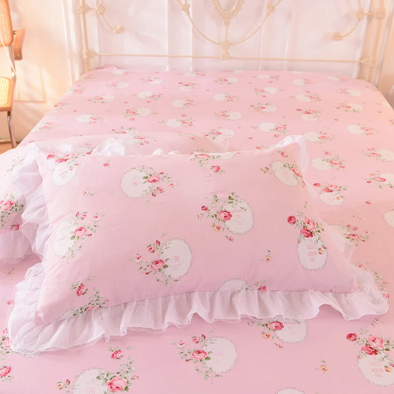 2pcs pastoral print pillow case ruffle cottom pillow cover bedding cushion cover - Image 1 of 1