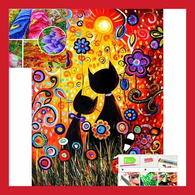 KIT LOISIR CREATIF POINT CROIX BRODERIE ANIMAL CHAT MOSAIQUE 5D DIAMANT 3D TOILE - Photo 1/4