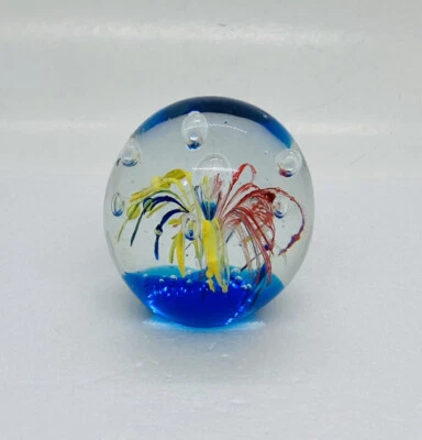 Vintage 1980s Abstract Floral Crystal Glass Paperweight Tear Drop Bubbles 3 - Image 1 of 4