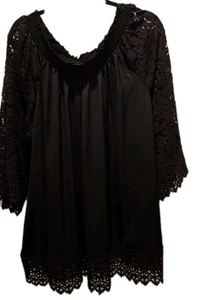 Colleen Lopez On/Off Shoulder Smocked Top with Lace Detail Black - Picture 1 of 7