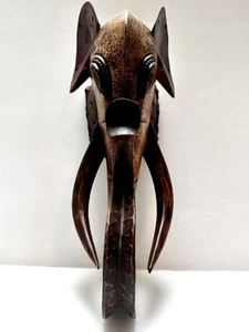 Vintage African Guro Tribal Hand Carved Wood Elephant Mask Ivory Coast 18”x7”x8” - Picture 1 of 14