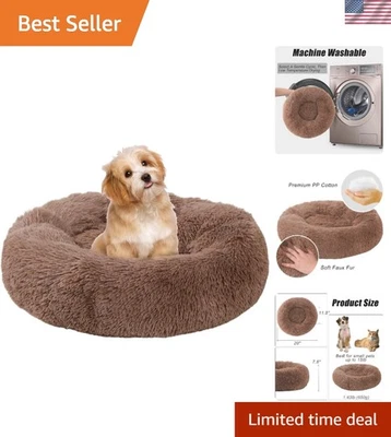 Washable Round Fluffy Donut Bed for Pets - Ideal for Dogs & Cats up to 15 lbs - Imagem 1 de 4