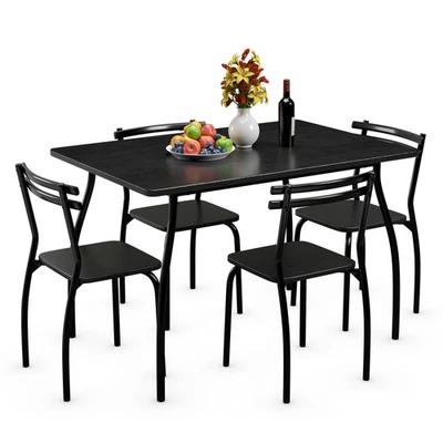 5 Pcs Dining Set Table And 4 Chairs Home Kitchen Room Breakfast Furniture Black - Image 1 of 4