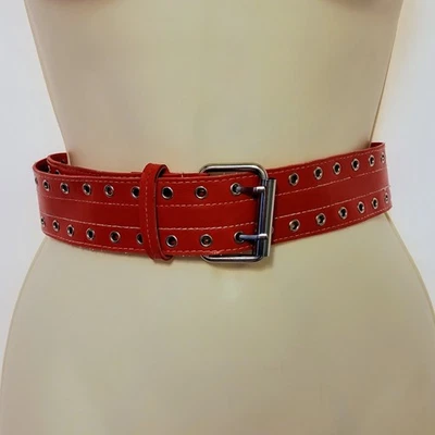 De colección Años 90 Rojo Vinilo Imitación Cuero Cinturón Ajustable Ojales Retro Punk Mujer 30 Foto 1 de 4
