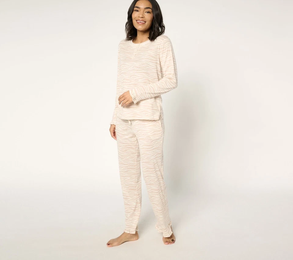 MUK LUKS Talla M Pointelle Manga Larga con Volantes Conjunto de Salón TAN ZEBRA A677805 Foto 1 de 1