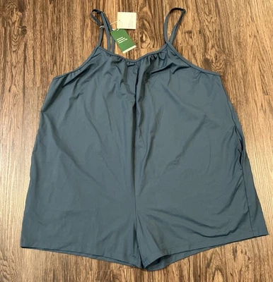 Halara 意大利面口袋纯色宽腿休闲连身裤 L 码蓝色灰色 — 第 1/4 张图片