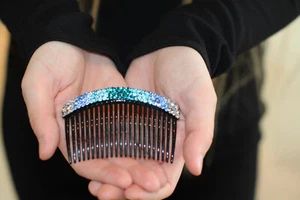 Hair Accessories Comb Clips for Women Rhinestone Jewelry Headwear Blue Crystal - Picture 1 of 8