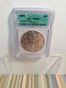 1991 $1 American Silver Eagle ICG MS69 ☆ BUETIFUL COIN☆ - Picture 1 of 5