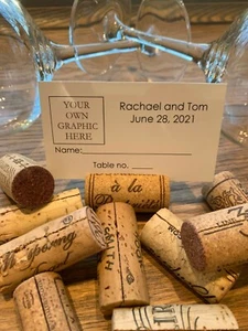 100 Personalized Custom Place / Seating Cards + 100 Wine Cork Place Card Holders - Picture 1 of 6