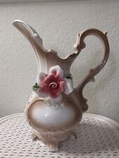 Vintage Large Capodimonte  Pitcher Rose 11.5" Made In Italy