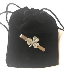 Irish Shamrock Tie Slide from English Pewter + Pouch (N429) - Picture 1 of 3