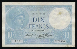France - 10 Francs Banknote - 24-10-1940 - P-84 Minerva (F-VF) - Picture 1 of 2