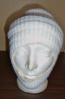 Child's VTG 1970s White Wool Winter Hat Knit Toque Pom Pom Chin Guard NOS - Image 1 of 4