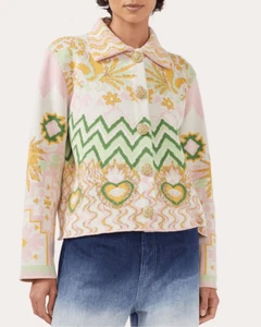 Hayley Menzies Under The Sun Metallic Jacquard Knit Jacket Size XL - Picture 1 of 10