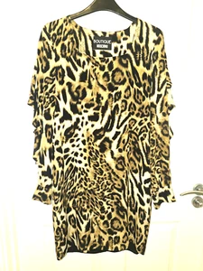 BNWT LADIES MOSCHINO BOUTIQUE LEOPARD PRINT RUFFLED SLEEVED SILK DRESS - UK 6 - Picture 1 of 9
