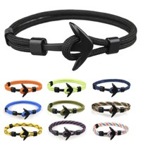Metal Black Anchor Polyester Rope Men Boy Army Fashion Surfer Wristband Bracelet