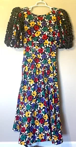 Vintage LESLIE LUCKS Puff Sleeve Floral Garden Tea Dress Size 12 Cottagecore - Picture 1 of 8