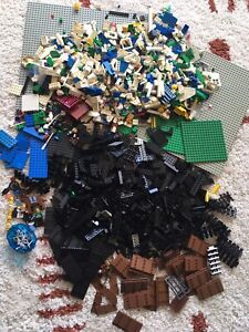 LEGO Bulk Lot - 8lb Baseplates, Minifigures - Brown Castle Doors, Vintage Chrome