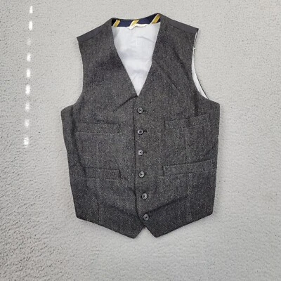 Merona Vest Mens Small Wool V-Neck Gray Buttons Pockets Sleeveless - Image 1 of 4