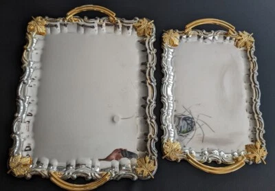 1980er Set Serviertablett Versilbert Silver Plated ServierPlatte Blätter Griff  - Bild 1 von 4