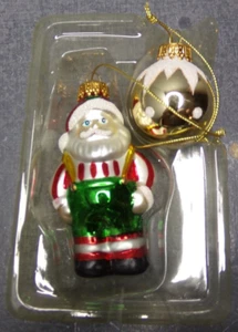 HOLIDAY HOME 2 HAND DECORATED GLASS ORNAMENTS SANTA AND GLASS BALL - Picture 1 of 9