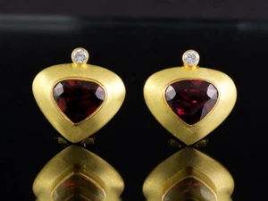 Attraktive Granat Brillant Ohrstecker ca. 6,12ct 10,7g 750/- Gelbgold - Bild 1 von 7