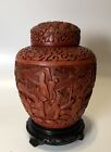 19Cm Antique 19Th Antique Chinese Qing Dynasty Lacquer Cinnabar Box Figure Jar