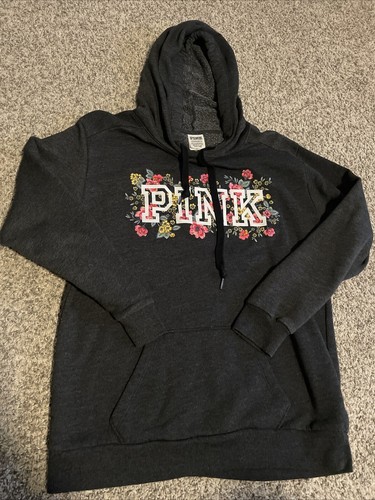 UNDERCOVER Felpa con cappuccio Victoria Secret XS rosa floreale pullover felpa usata in ottime condizioni grigio scuro donna A5