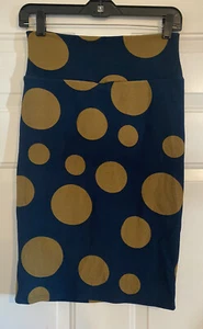 Lularoe dunkelblau & braun Punkte Kreis Print Cassie Rock Damengröße XSmall - Bild 1 von 7