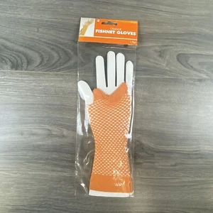 Fishnet Gloves Orange Adult Halloween Costume Accessory Dress Up Cosplay - Picture 1 of 6