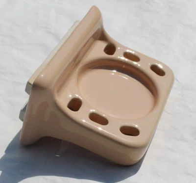 Portavasos vintage bronceado melocotón beige cerámica azulejo en baño pared cepillo de dientes Foto 1 de 4