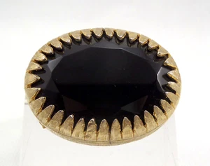 Vintage Art Deco Stil ovale Anstecknadel Brosche groß facettiert schwarz Glas Stein Krappenfassung - Bild 1 von 9