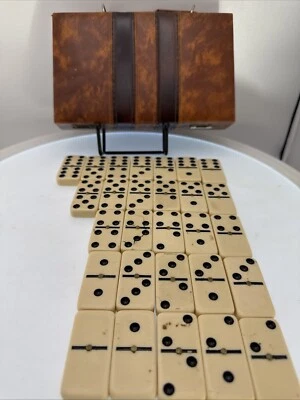 Antique Vintage 28 Piece Brass Pin Dominos Domino Set With Suitcase - Image 1 of 4