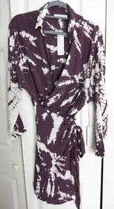 Vestido Talla L Joven Fabuloso Roto Tie Dye Plunge Raine Mangas Largas Mini Envoltura Imitativa - Imagen 1 de 7
