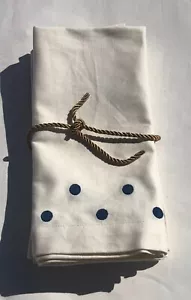 4 Pottery Barn Cream w/Blue Polka Dots Embroidered Cocktail Dinner Party - Bild 1 von 7