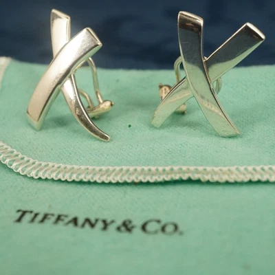Tiffany & Co. Paloma Picasso X Kiss Cross Sterling 925 Omega Back Earrings - Image 1 of 4