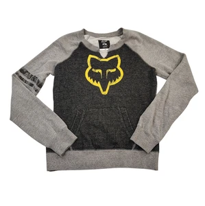 Fox Racing Sweater - Women Medium Gray, Yellow - Moto-X V-Neck, Kangaroo Pocket - Picture 1 of 12